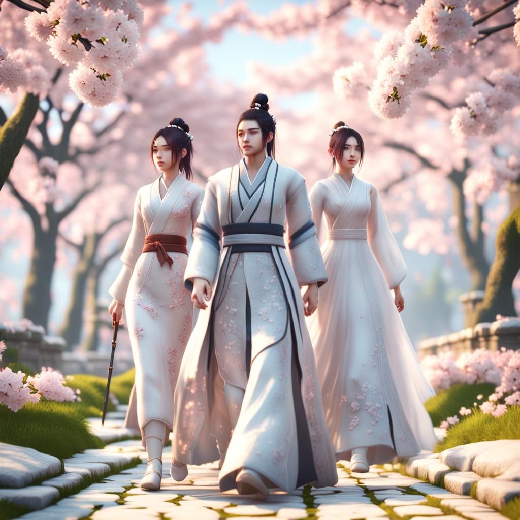 Lovers Stroll Through Sakura Garden in 3D Style