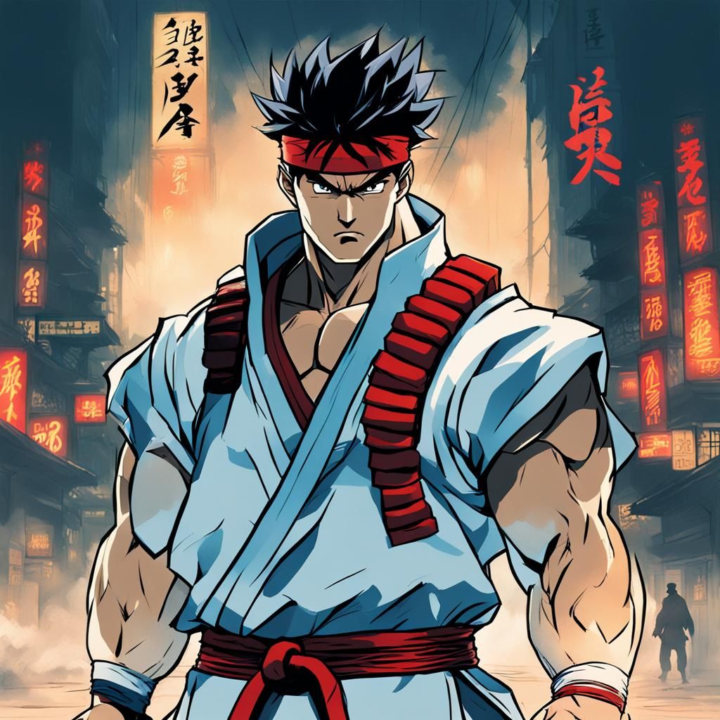 Ryu in Misty Dojo: Dynamic Anime Illustration
