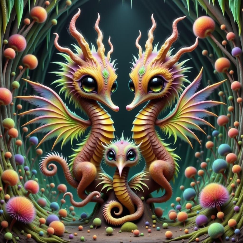 Mythical Iridescent Creatures in Ethereal Realm