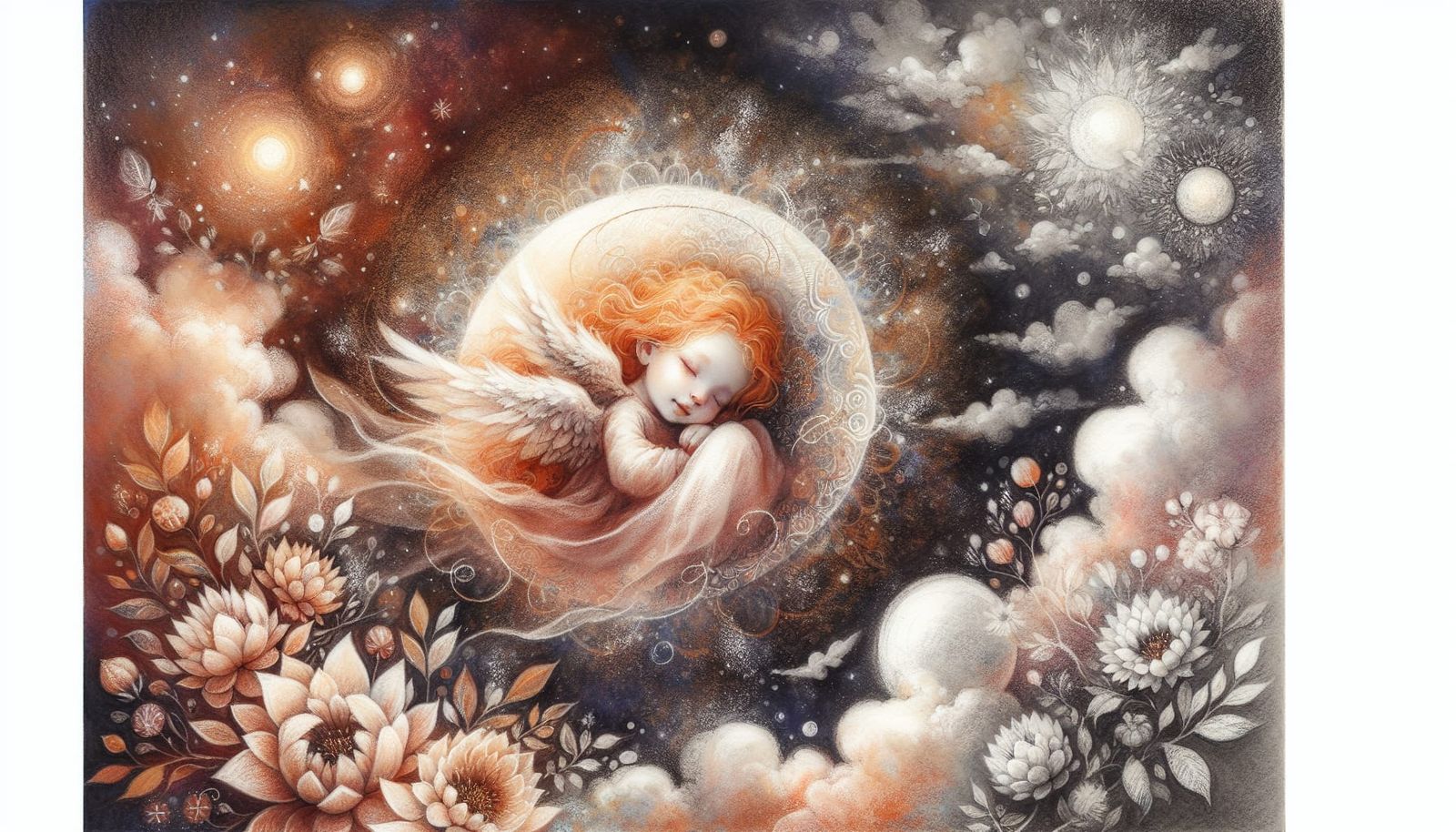 Ethereal Baby Girl in Charcoal and Watercolors