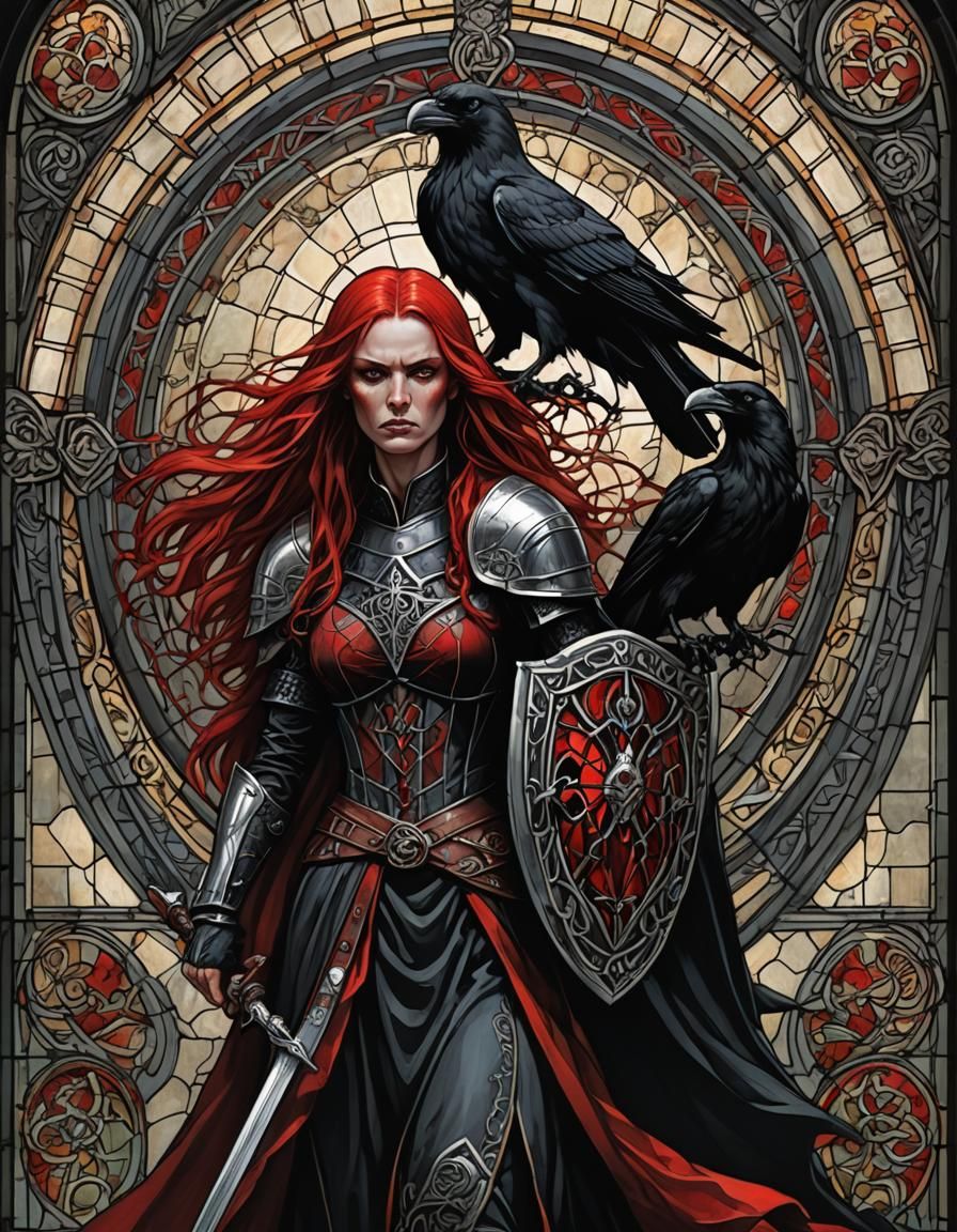 Gothic Celtic Warrior Woman with Ravens