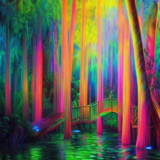 Neon Swamp Landscape in Hyperrealistic Detail