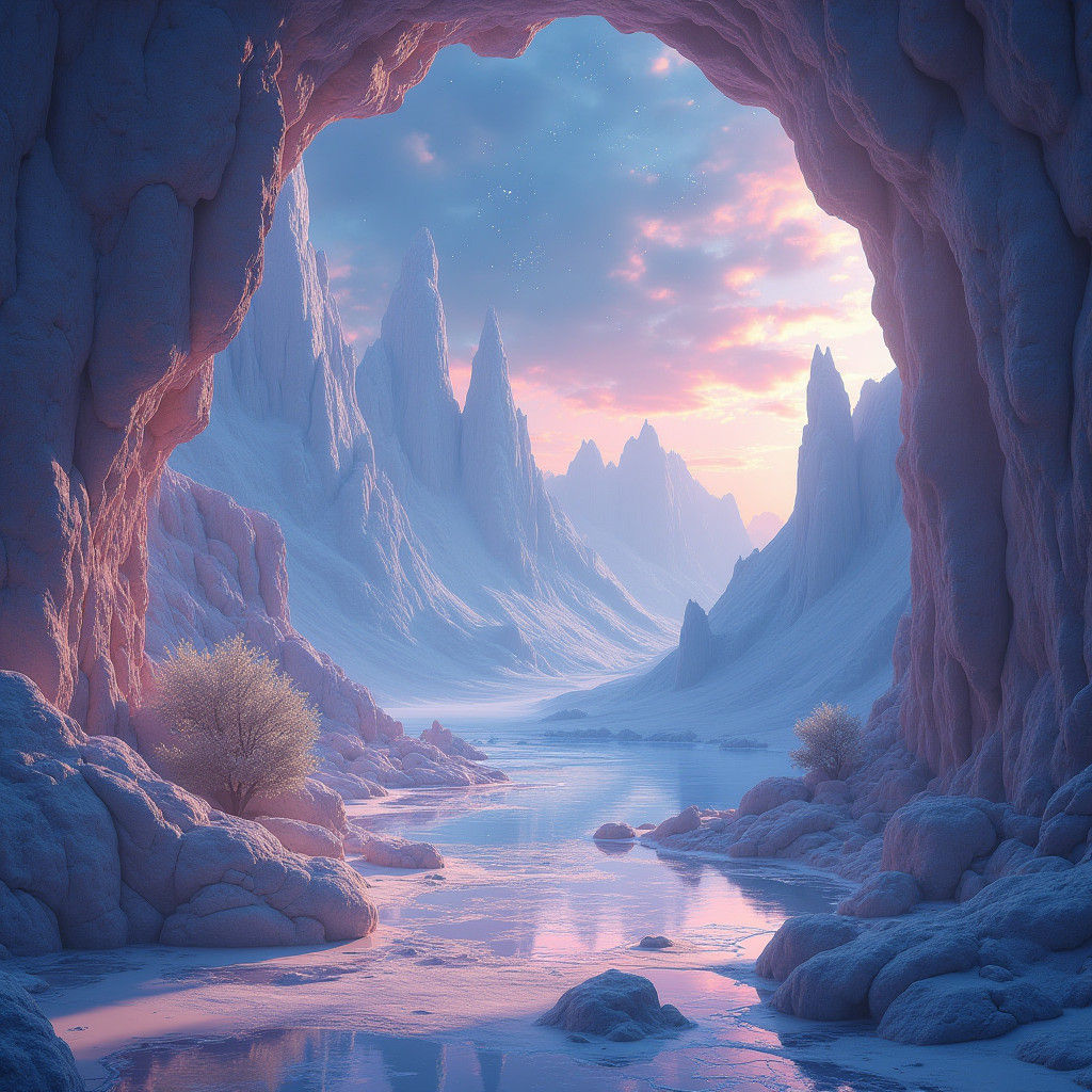 Crystalline Cave Reflecting Twinkling Stars, Detailed Matte ...