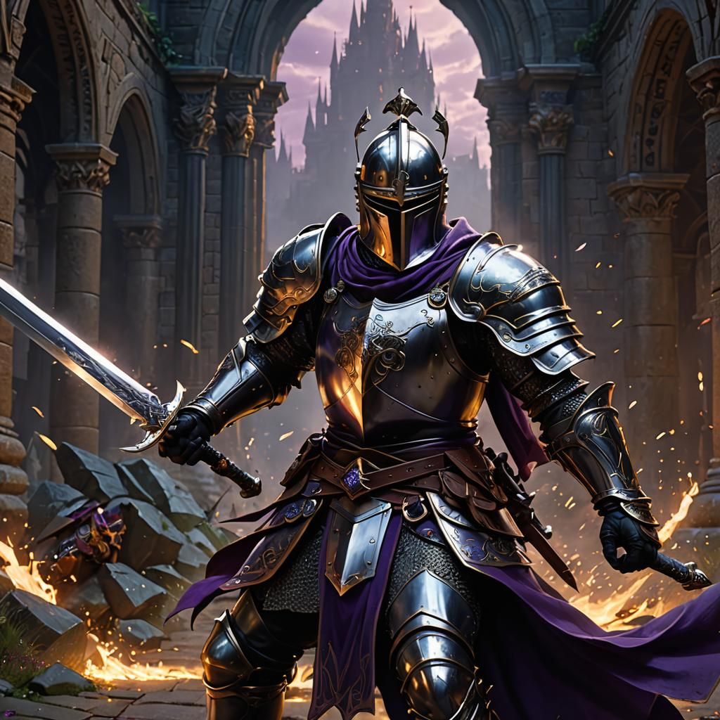 Aggressive Knight Charges Sword: Dark Fantasy Concept Art