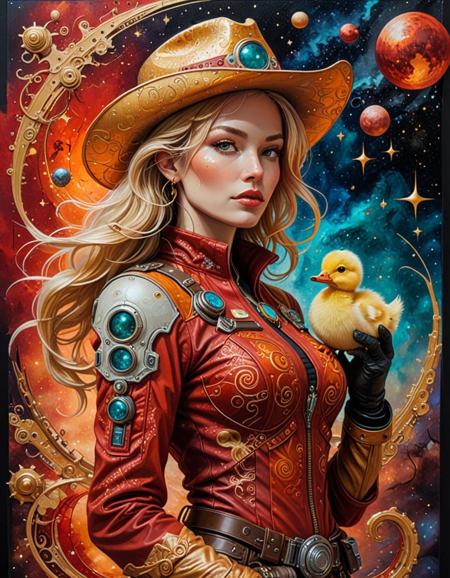 Cyberpunk Cowgirl on Lunar Base in Surrealist Style