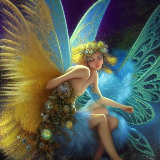 Fuzzy Lunar Fairy in Blue and Gold