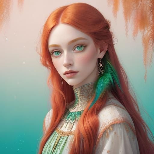 Ethereal Watercolor Portrait of Red-Haired Woman