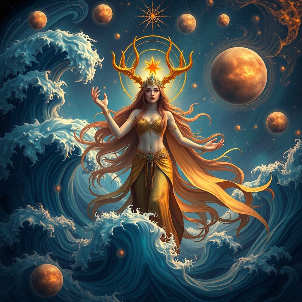 Mystical Aquarius Zodiac in Ethereal Matte Painting Style