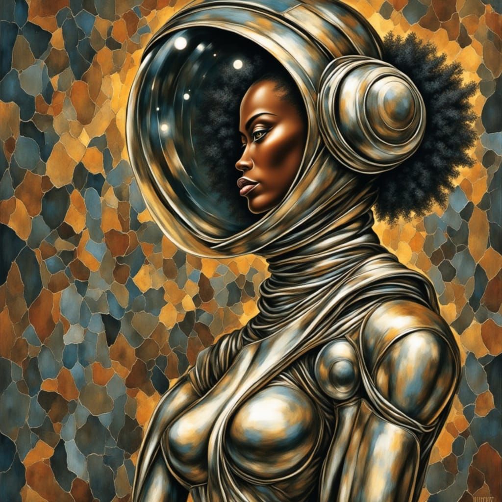 Surreal Portrait of Black Woman with Elongated Neck