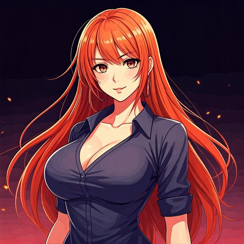 Confident Anime Woman in Vibrant Colors