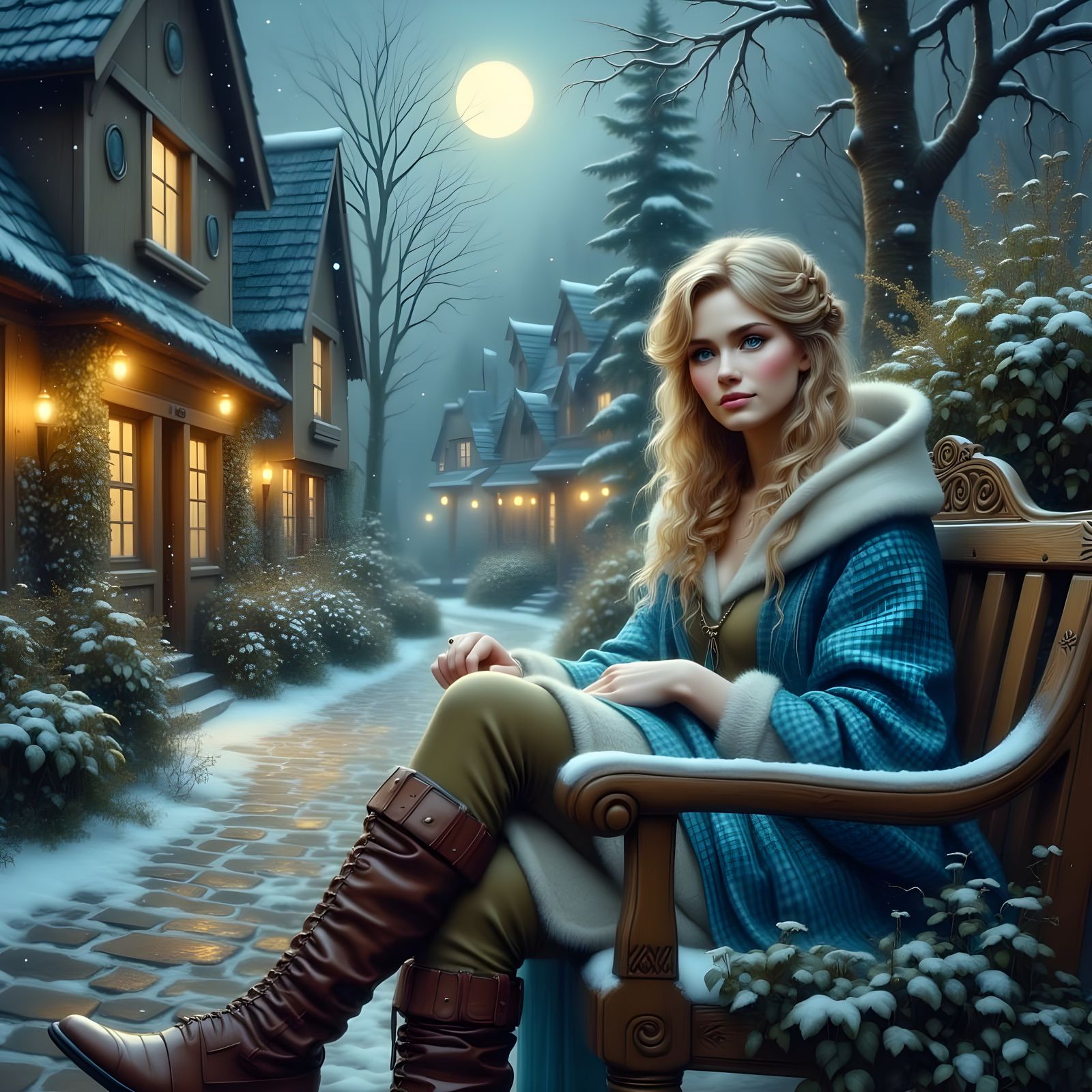 Norse Goddess in Snowy Village Green