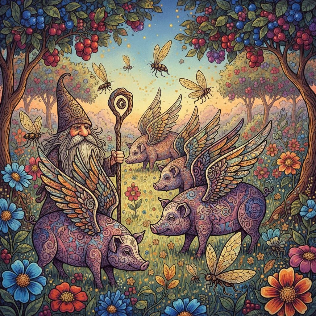 Intricately detailed alcohol ink illustration, a Gnome Sheph...