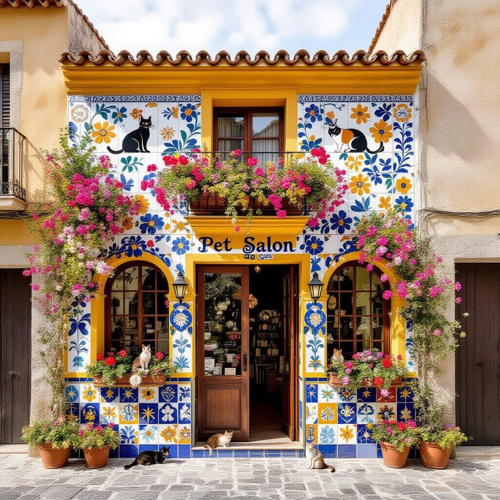 Whimsical Cat Salon in Vintage Spanish Style