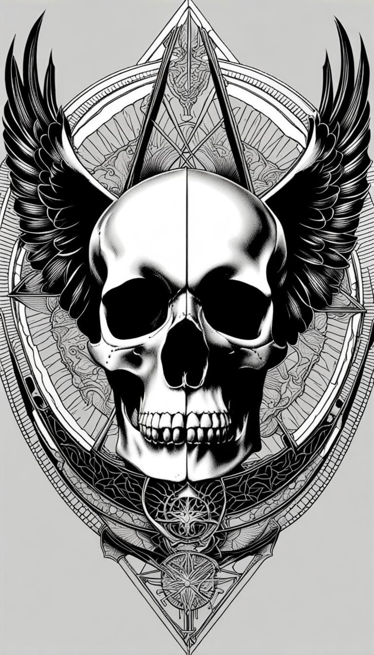 Macabre Mirrored Engraving with Esoteric Geometry