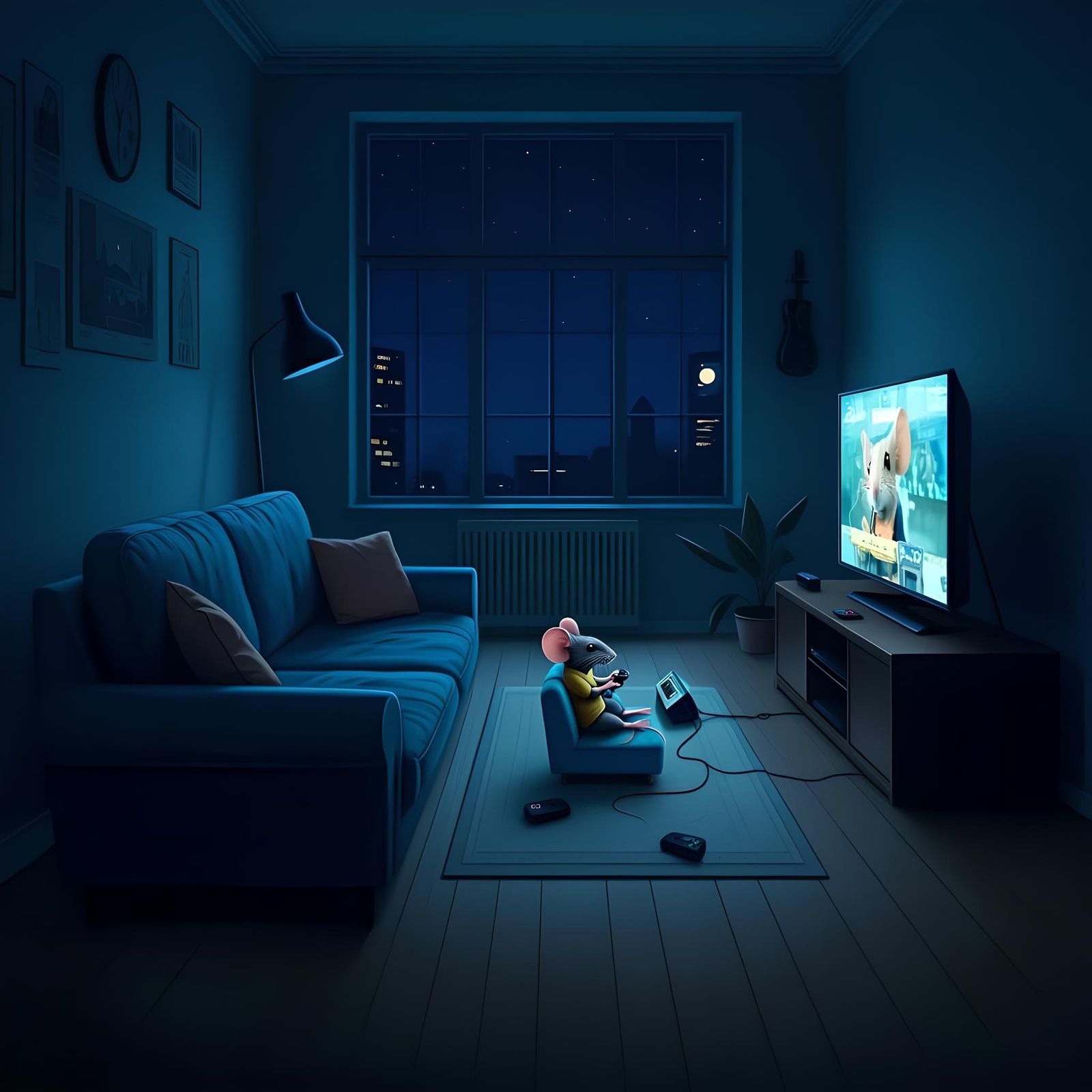 Mouse Gaming at Night in Immense Room