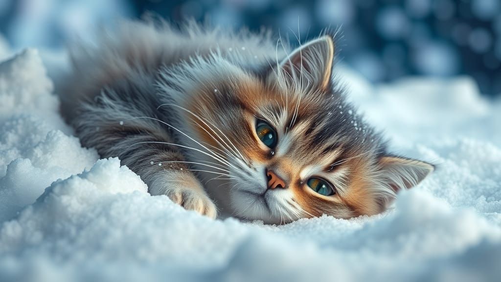 Cat in Snow: Hyperrealistic 8k Winter Scene