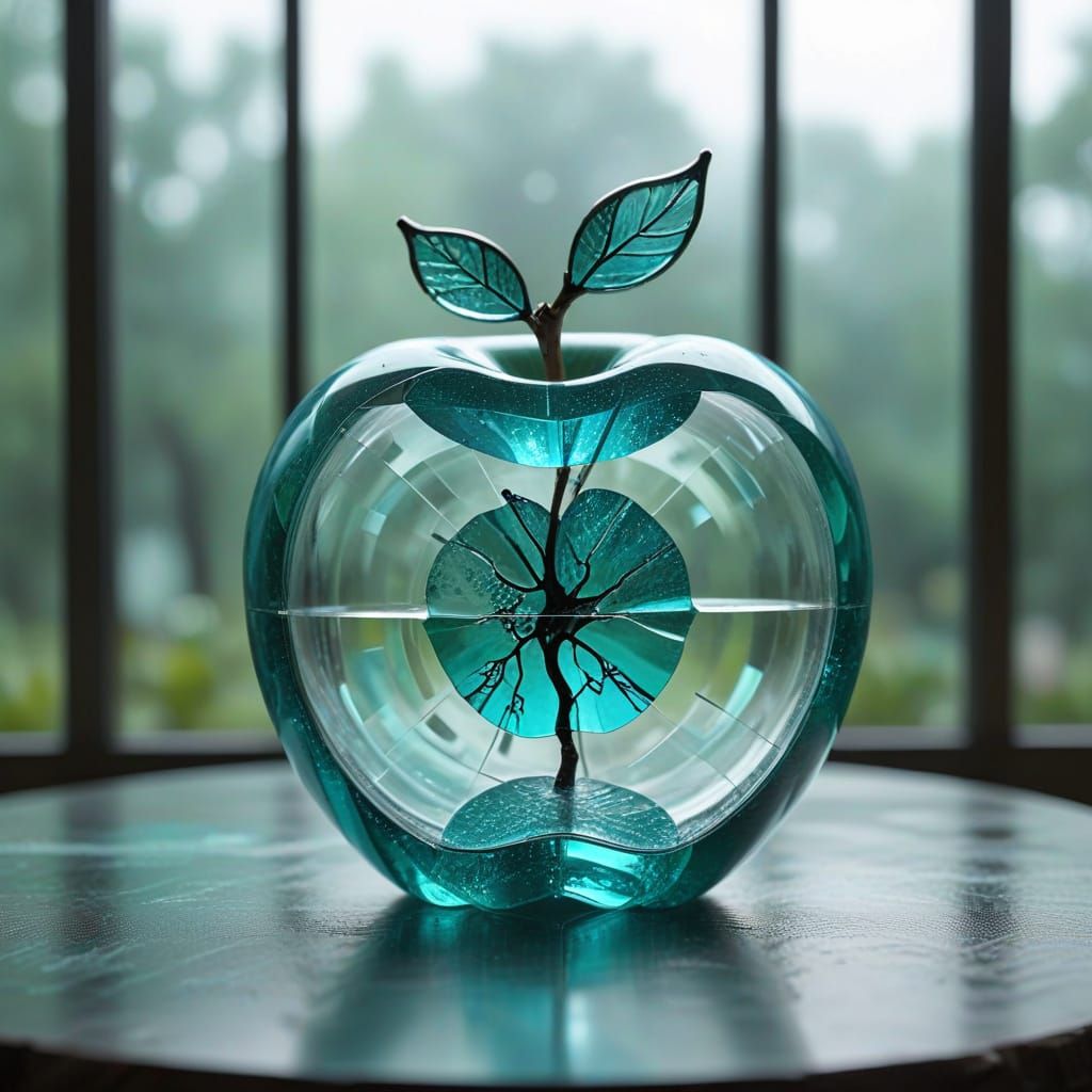 Turquoise Crystal Apple with Misty Bokeh Window