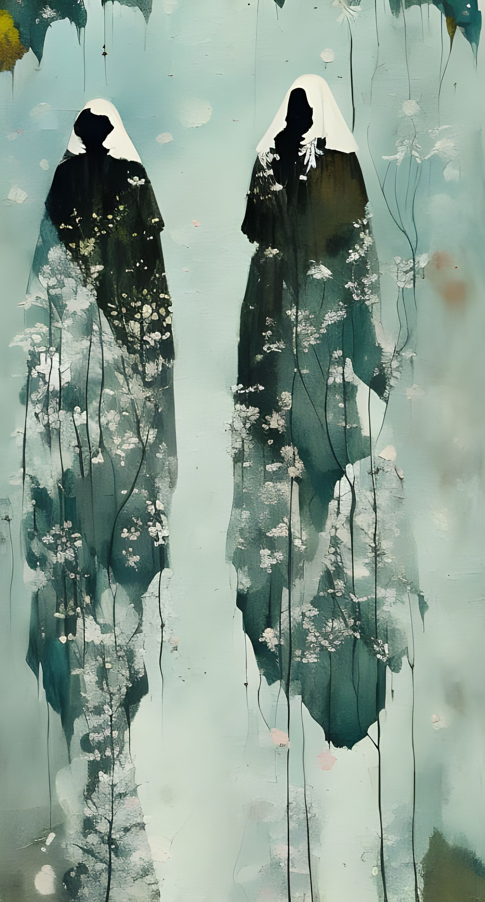 Sad Ghosts with Flowers: Sinister Matte Painting