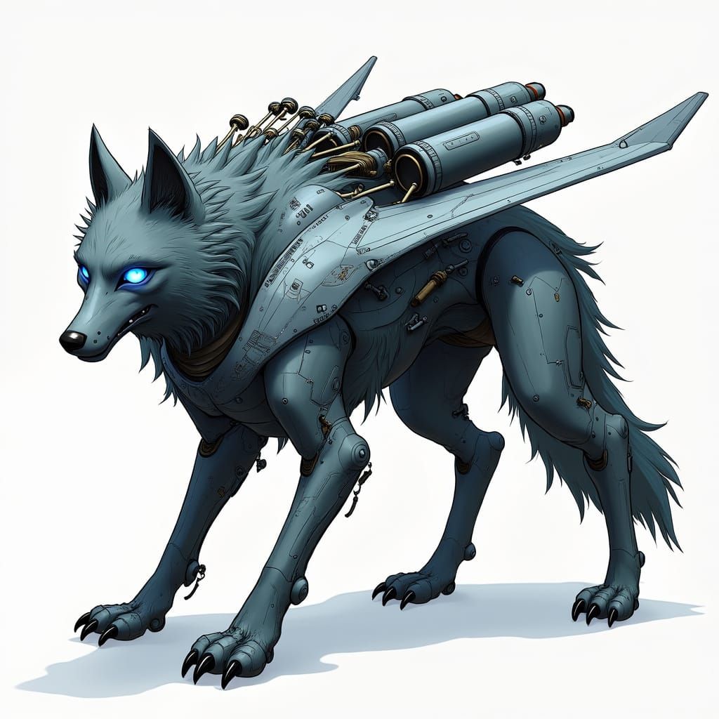Mechanized Wolf Aircraft with Retractable Wings and Artiller...