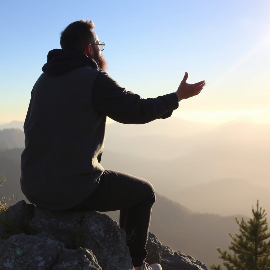 Worshipping Man Seeks Holy Spirit on Mountaintop