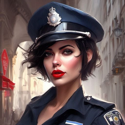 Beautiful French Policewoman Portrait in Royo Style