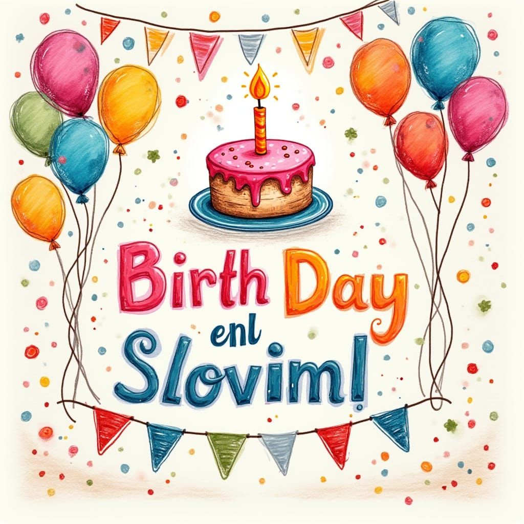 Hand-crafted Birthday Invitation with Colorful Drawings