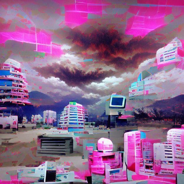 Vaporwave Apocalypse: Decaying Neon Cityscape