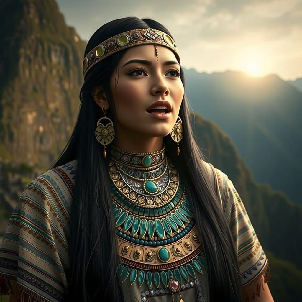 Ethereal Inca Princess Awakens to Sunrise in Ancient Machu P...