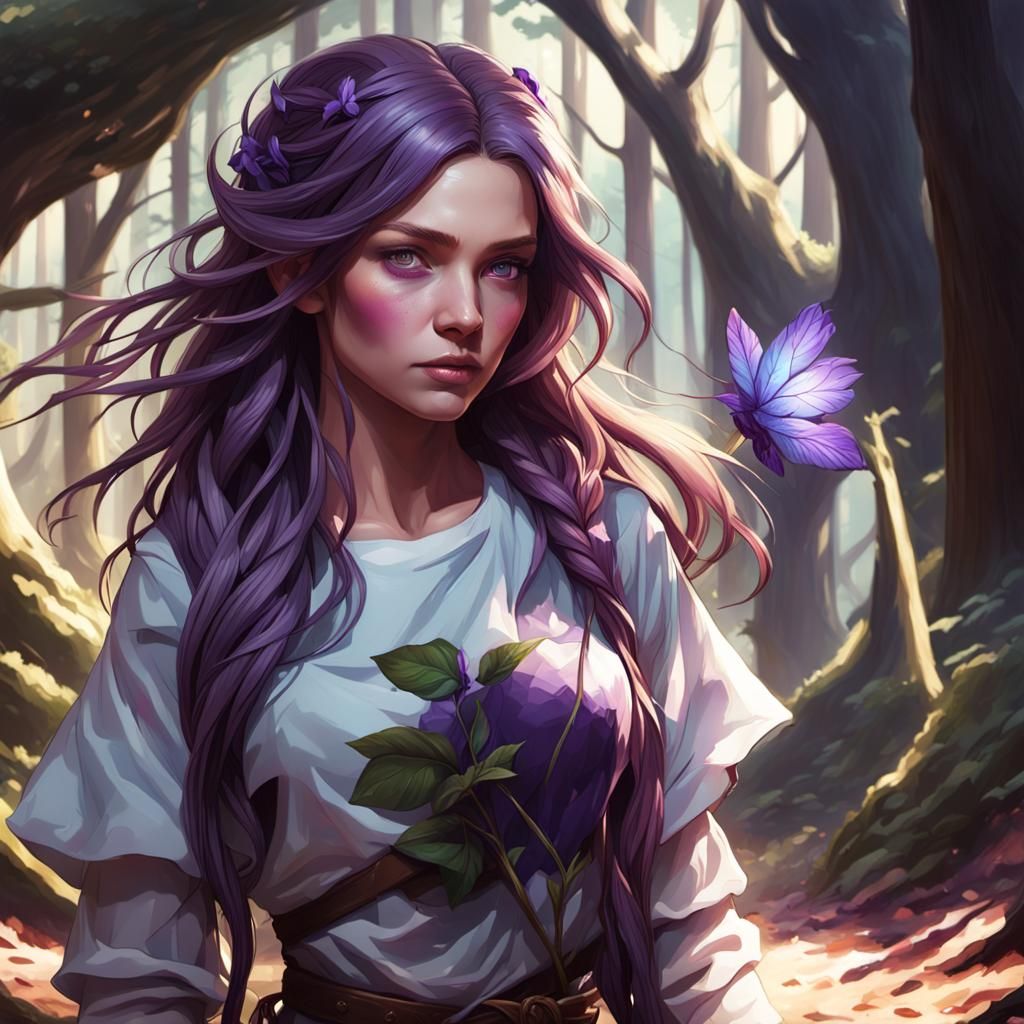 Detailed Portrait of Woman With Purple Hair