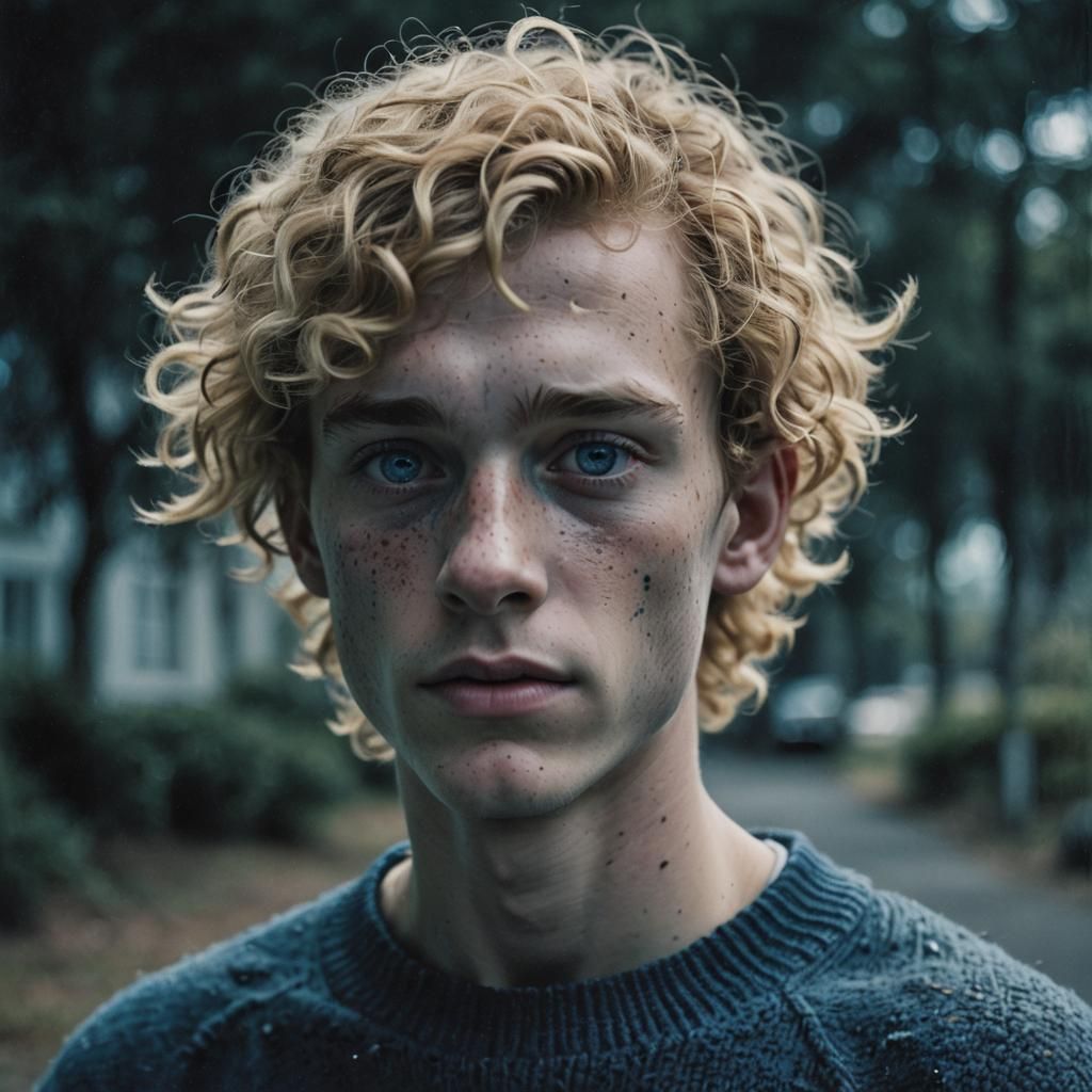 Translucent Ghost Boy with Blue Eyes