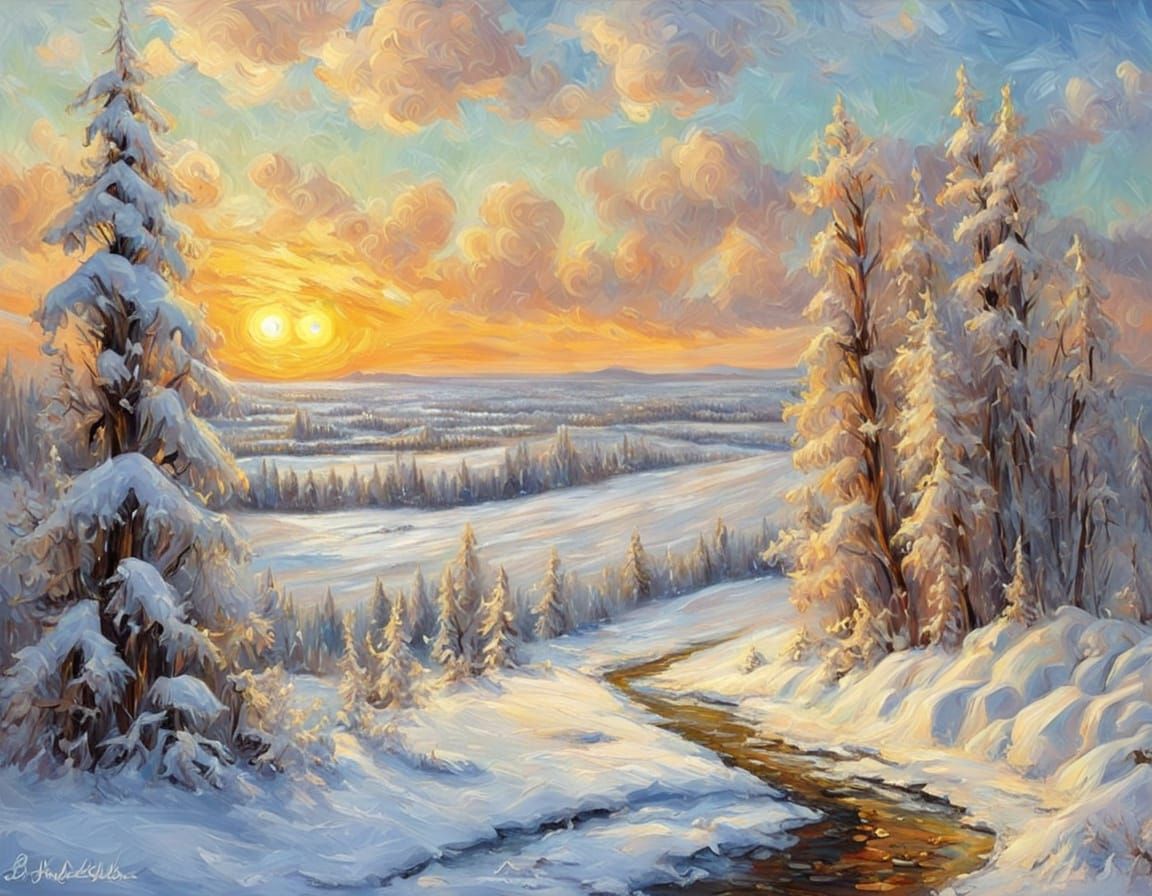 Russian Winter Landscape as Impasto Painting