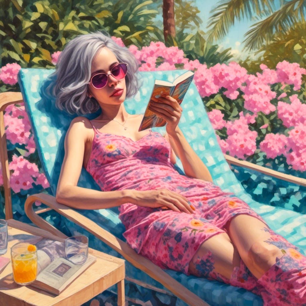 Trans Woman Lounging with Margarita, Oil Painting Style