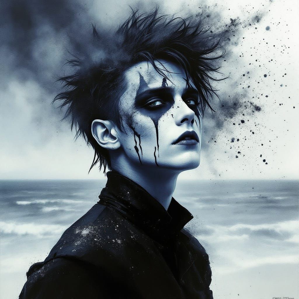 Gothic Youth Amidst Sea and Smoky Haze