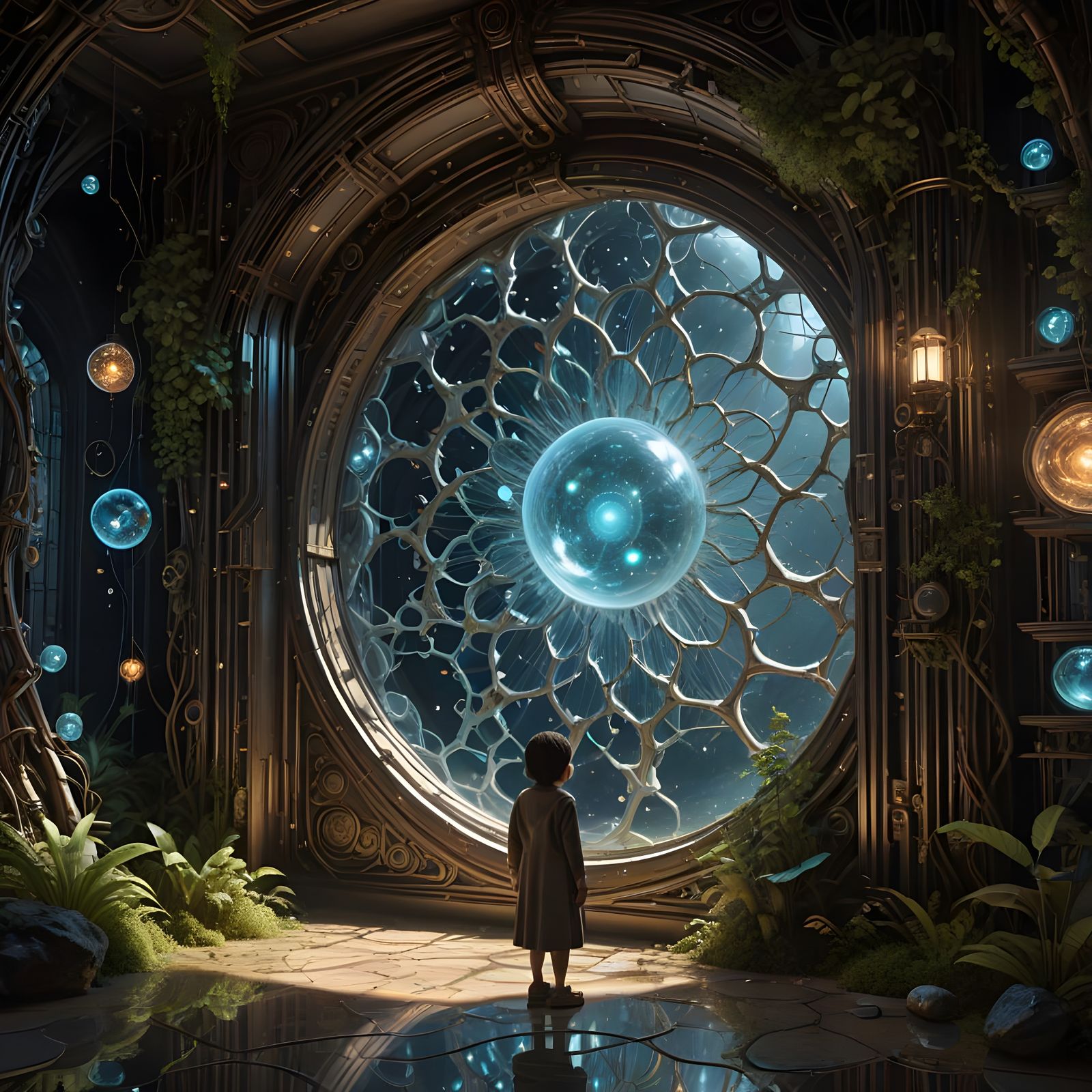 Surreal Biopunk Dreamscape Where Organic and Digital Worlds ...