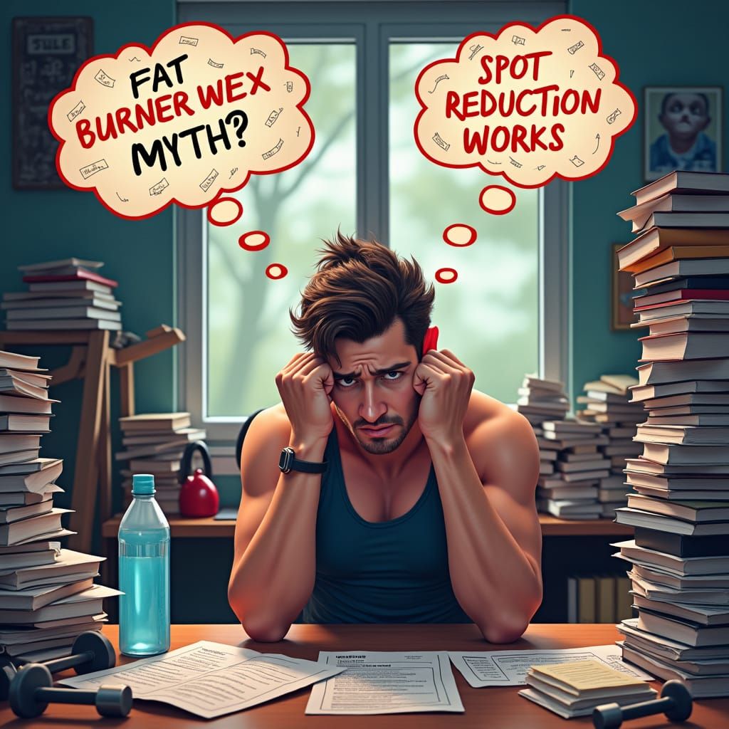 Frustrated Gym-Goer Surrounded by Fat Loss Myths