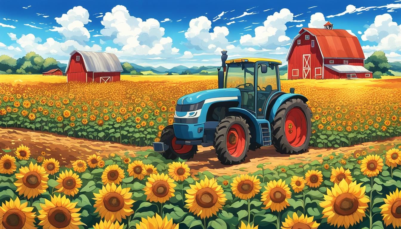 Sunflower Field in Anime Key Visual Style