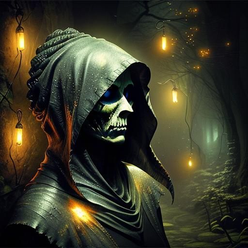 Darkness shrouds a lone figure sinking into an eternal void, lights dancing across their face like fireflies on a summer...