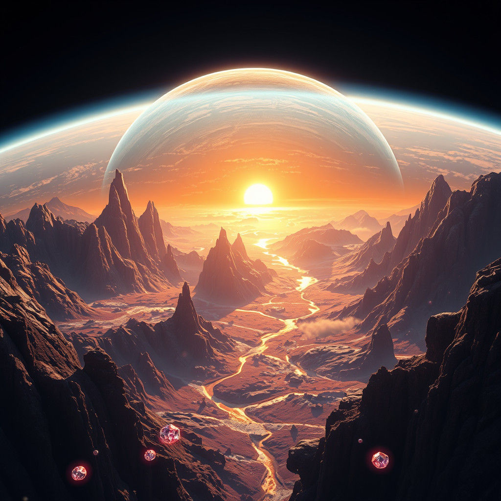 Alien Planet Vista with Iridescent Atmosphere