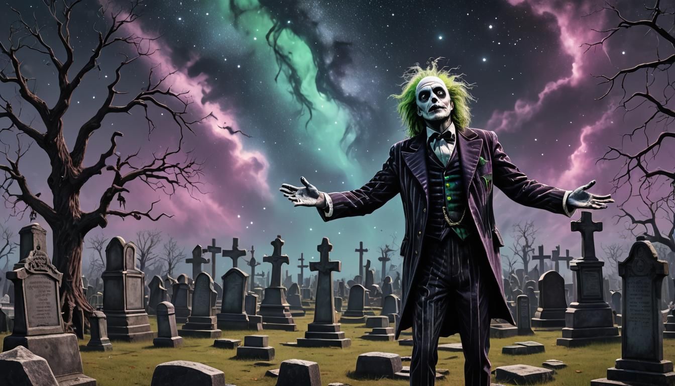 Beetlejuice in Graveyard: Cosmic Holographic Illustration
