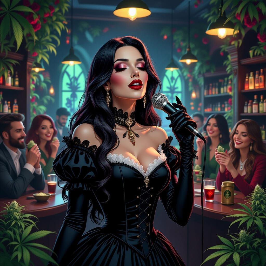 Gothic Vampire Sings in Modern Shop