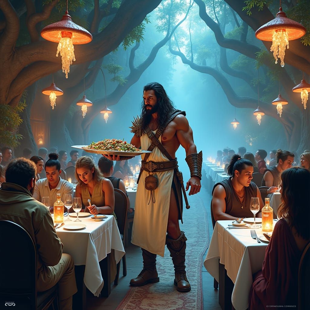 Conan the Barbarian as Restaurant Waiter