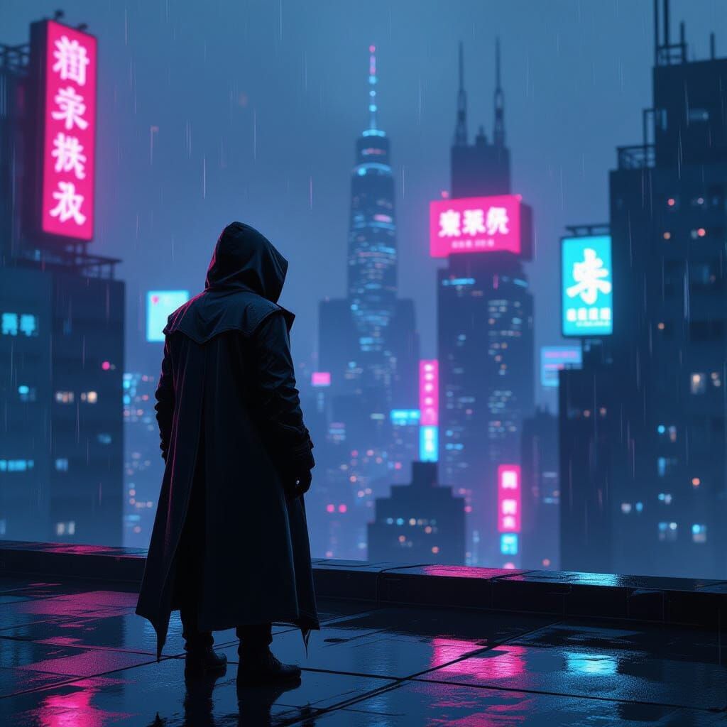 Dystopian Metropolis: A Cyberpunk Vision at Dusk