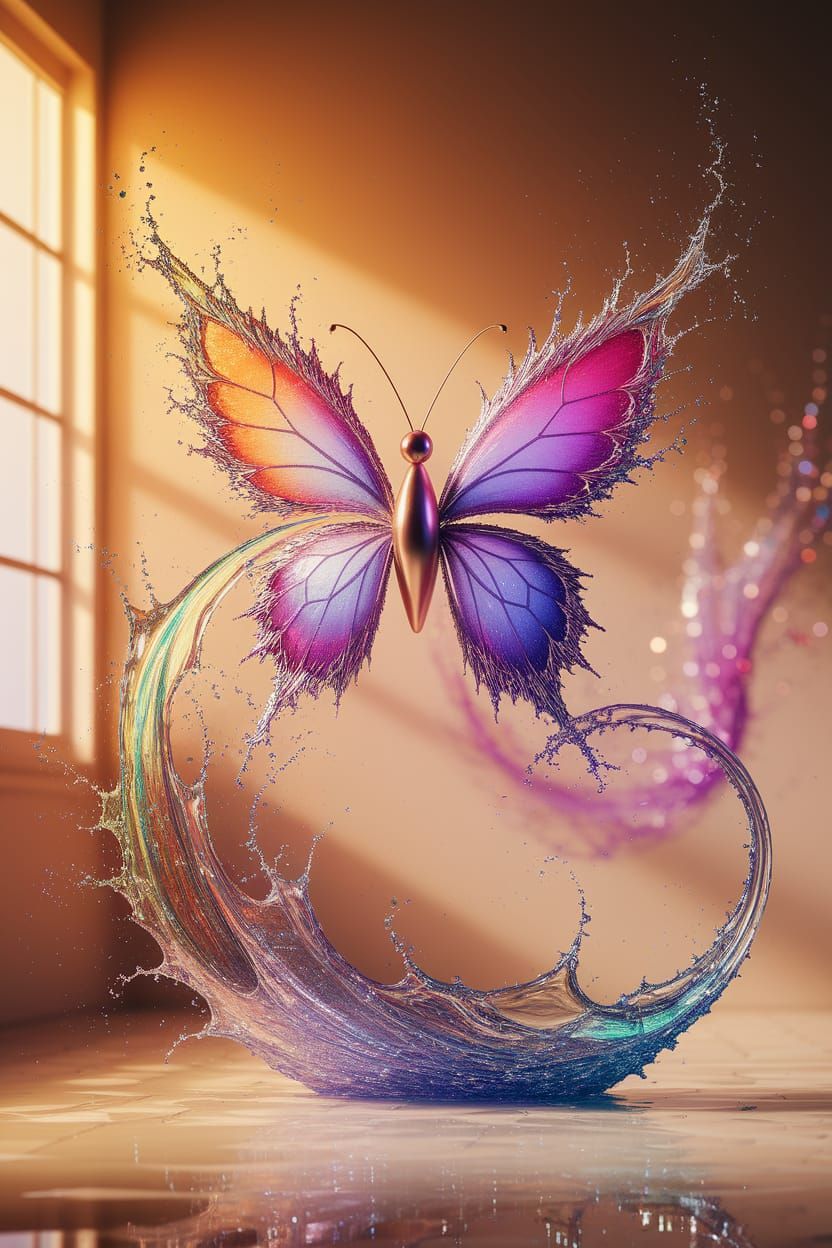 Surreal Butterfly Sculpture in Mid-Flight
