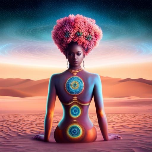 Chakra Alignment on Afrocentric Woman: Fantasy Concept Art