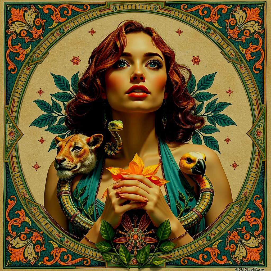 Mythical Chimera Creature in Hyper-Realistic Mosaic Style