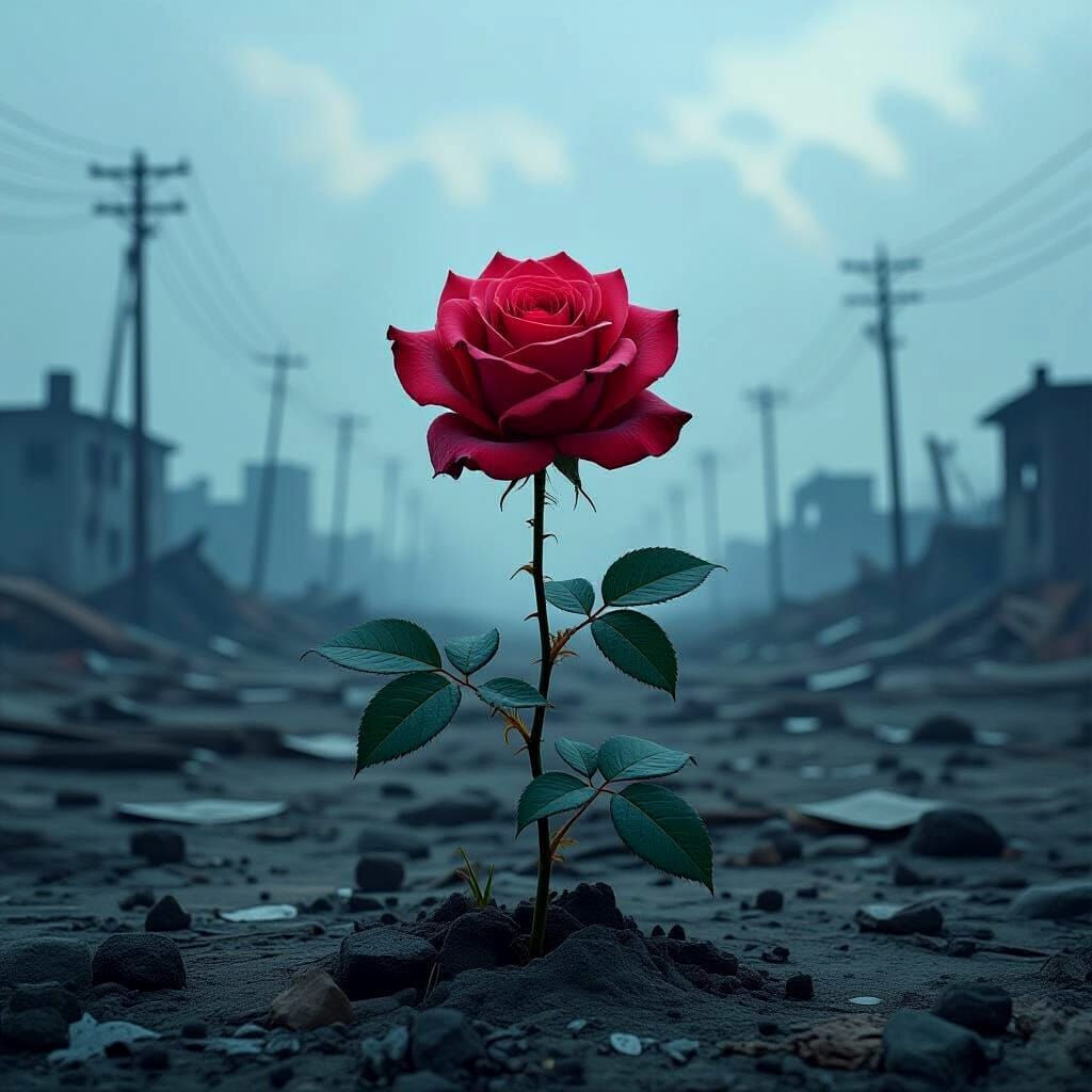 Rose in Wasteland: Photorealistic Romanticism