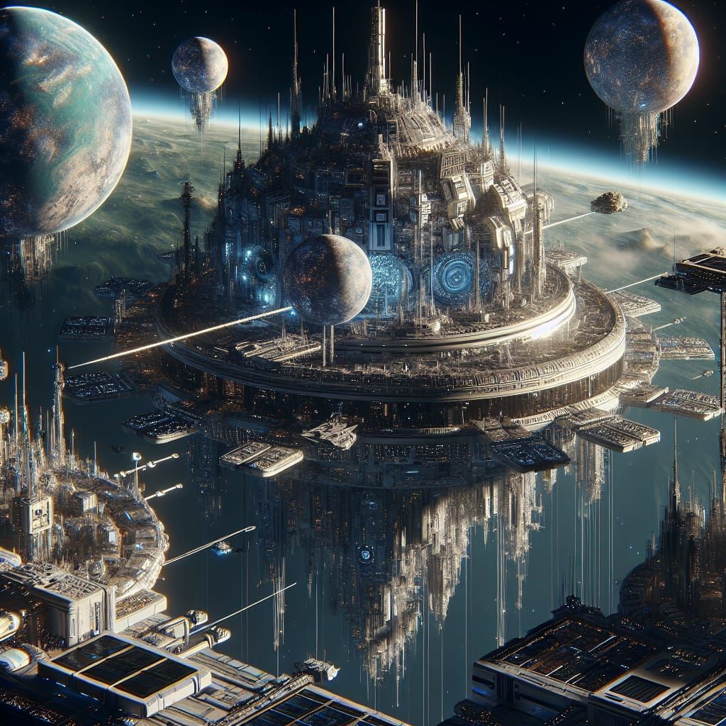 Futuristic Floating City in Space: Digital Art