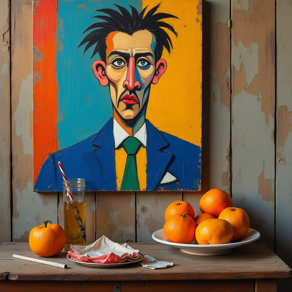 Cubist Portrait Blends into Realistic Still Life
