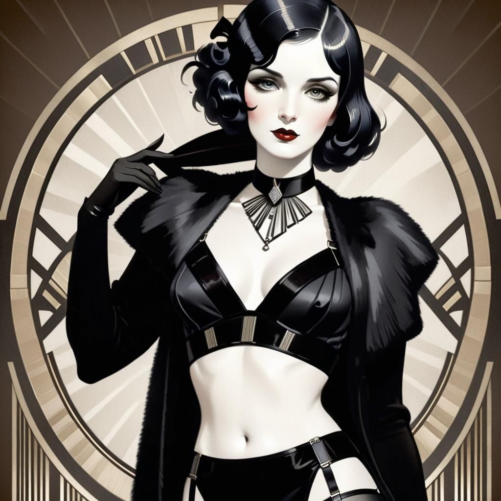 Sensual Women in Art Deco Style with Garter Belts