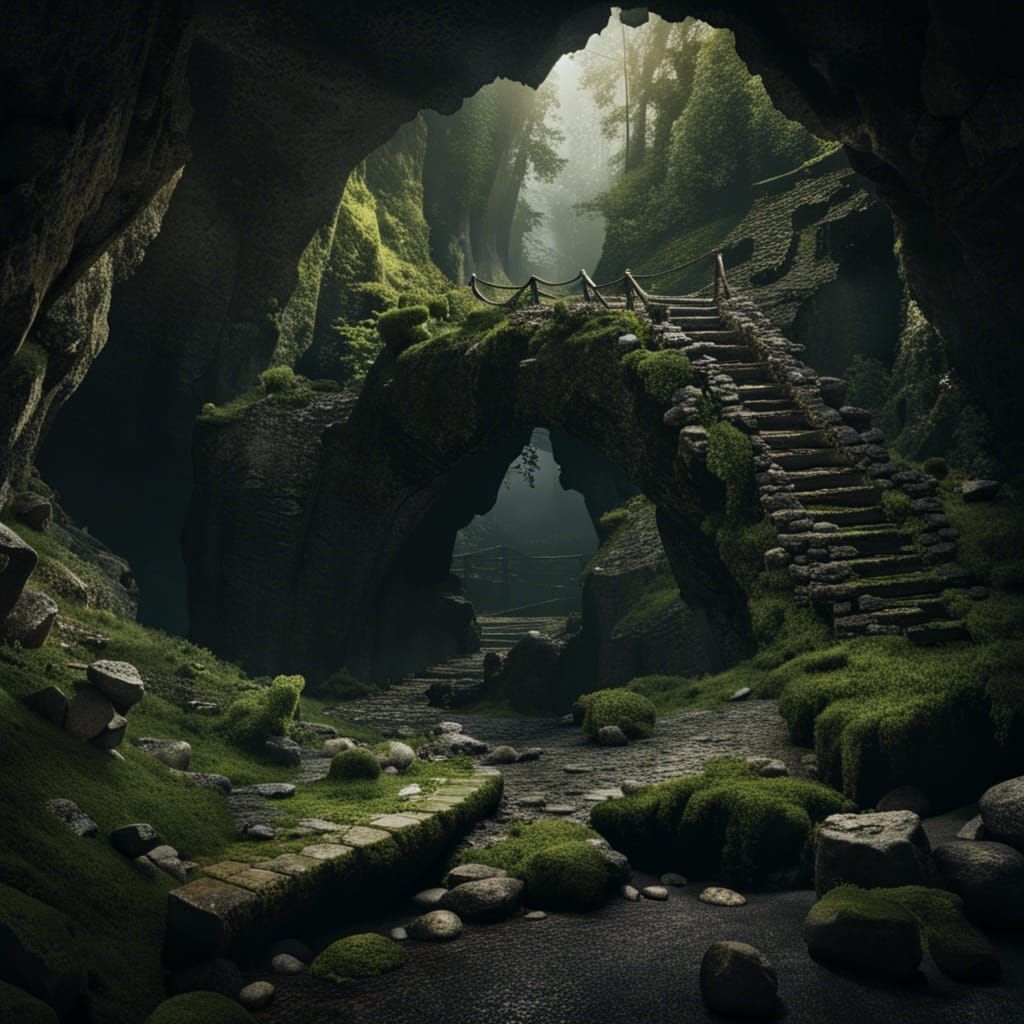 Mysterious Cave: Crumbling Stone Bridge
